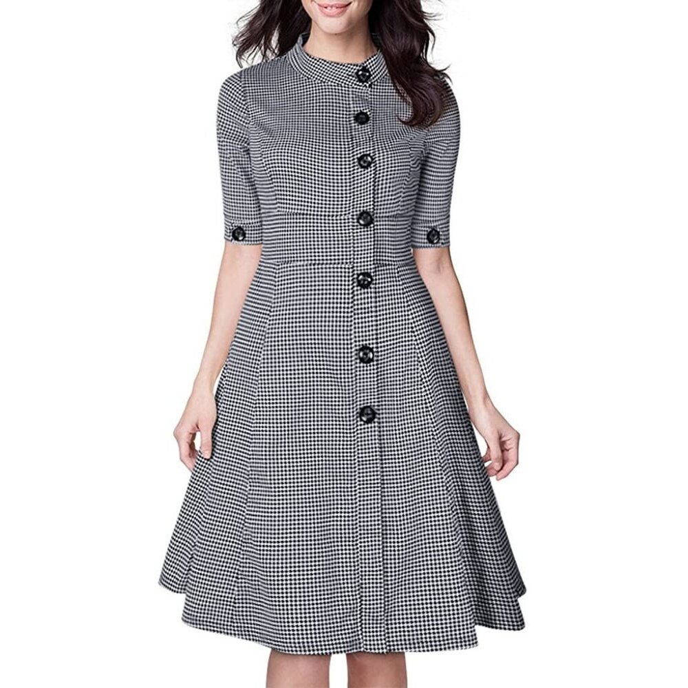 Miusol Black and White Checkered Midi Dress